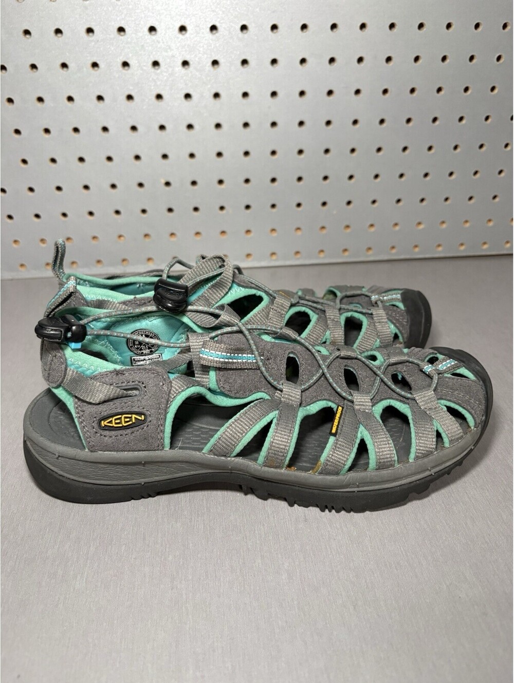 KEEN Whisper Sandals Womens Sz 8.5 Gray Grey Aqua Teal Green Slingback